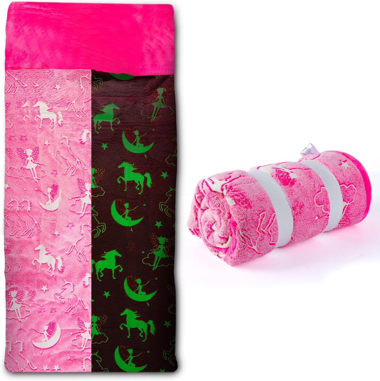 Glow in the Dark Sleeping Bag - Unicorn and Fairy Theme