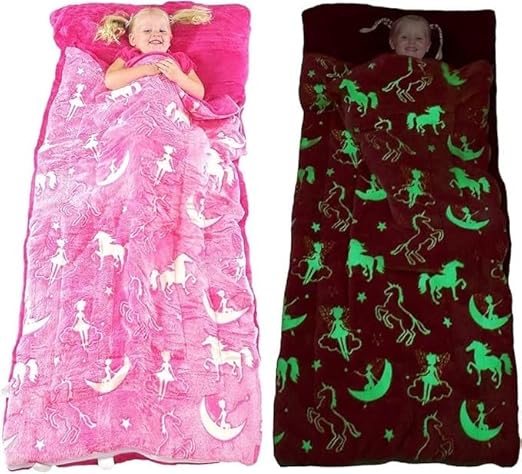 Glow in the Dark Sleeping Bag - Unicorn and Fairy Theme